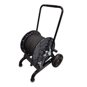 Aukšto slėgio žarnos ritė 300′ x 3/8″ – A formos rėmas, su vežimėliu ir žarna.