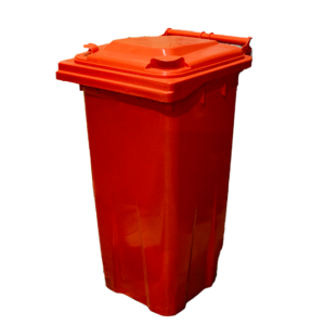 Raudonas 120 l ratuotas šiukšlių konteineris